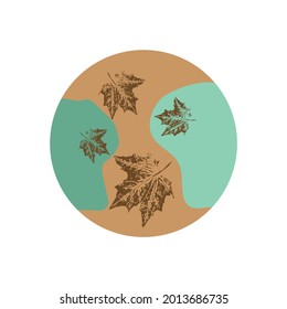 icono del bosque vector para el diseño de redes sociales. El otoño deja iconos para historias de delicado color marrón y turquesa. Plantillas de portada para historias: huellas de hojas de árbol. carteles brillantes de fondo, afiches
