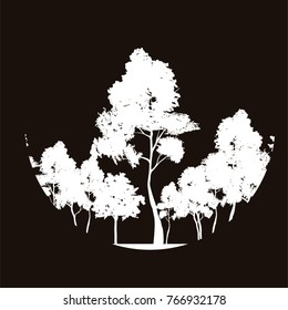 vector forest icon. white trees silhouettes ove black background