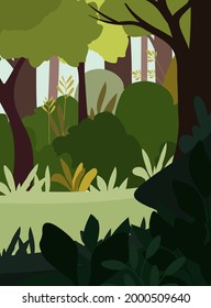 Ilustración del bosque vectorial para niños, animación, fondos de pantalla y antecedentes. 