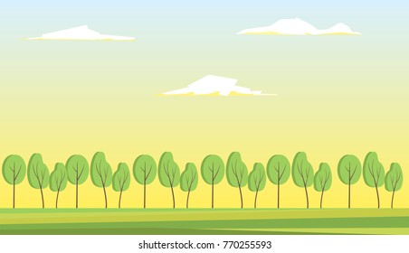 vector forest illustration. nature landscape,flat style, clouds and trees