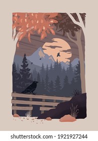 Vector forest illustration for t-shirt prints and other uses.