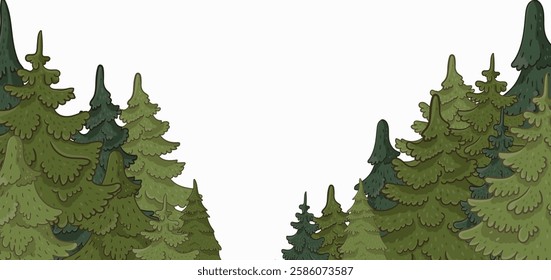 Vector forest landscape. Environment friendly concept with trees, flowers and bushes. Ecological or outdoor camping illustration. Cute earth day scene with plants