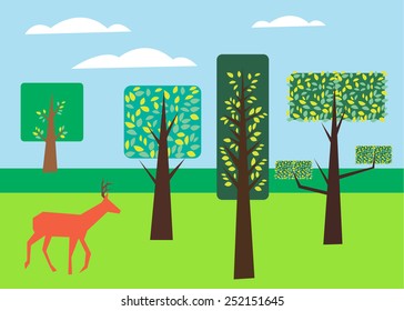 vector forest sky cloud deer animal horns