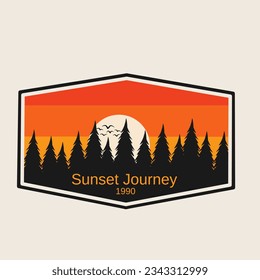 vector of forest in sunset scenery perfect for print, t-shirt design, etc