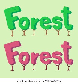 Vector Forest word made by cartoon trees