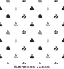 Vector forest of xmas trees seamless pattern. Merry Christmas and happy new year greeting card backdrop design. Retro hand drawn flat art on white background.