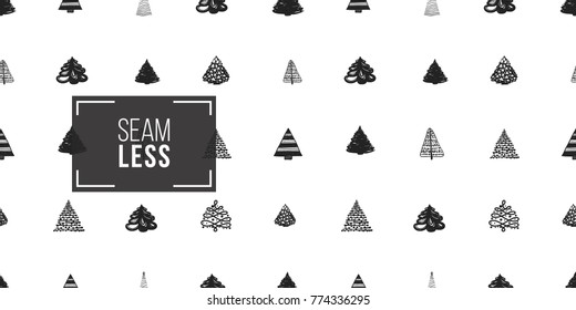 Vector forest of xmas trees seamless pattern. Merry Christmas and happy new year greeting card backdrop design. Retro hand drawn flat art on white background.