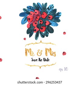 A Vector forestry Collection of Painted branches.Watercolor Vector nature set.Colorful floral collection flowers and twigs, needles and berries for invitation, wedding or greeting cards.Winter Wedding