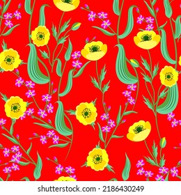 Vector - forget me not and rose flowers seamless pattern