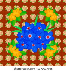 Vector forget-me-not flower seamless pattern in blue, brown and beige colors.