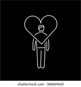 Vector forgiveness skills icon of businessman with heart around his head | modern flat design soft skills linear illustration and infographic white on black  background
