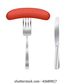 vector fork with hot dog and knife