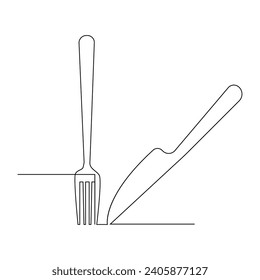 Vector fork, knife continuous one line drawing on white background stock illustration