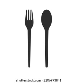 Vector fork and knife icons set isolated on white. Disposable tableware. Single use cutlery set for take away food. Flat minimal illustration.