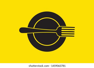 Vector fork and plate icon design element illustration on yellow background