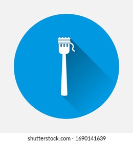Vector fork and spaghetti icon on blue background. Flat image with long shadow.
