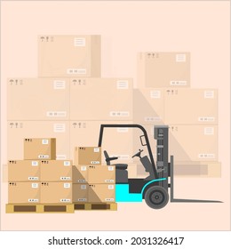 Vector Forklift And Cargo Above Wodden Pallet All Component Are Available Ungroup And Change Color etc