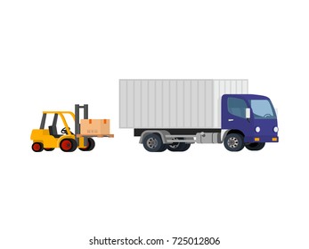 Vector forklift loading truck.