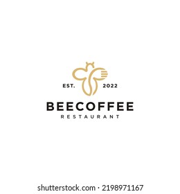 vector in the form of a bee character combined with coffee beans in a classic and line art style but simple and easy to remember. Can be used for brands, logos, or tattoos for various companies