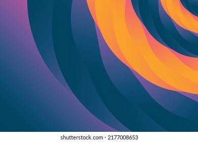 Vector form of multi-colored gradient blue, purple, orange, yellow and pink semicircles with overlaying balls on top of each other in the form of braids on a gradient blue-violet background