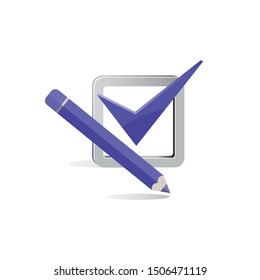 Vector Form Pencil and Tick Icon, Logo. Pictogram. Button.