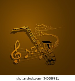The vector form of saxophone and notes entwined with musical notes. It can be used as a poster, advertising or separately.