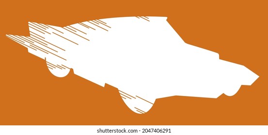 Vector en forma de silueta blanca sobre un fondo naranja de un vehículo modificado