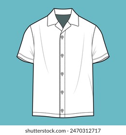 Vector formal shirt flat sketch vector illustration mens Short sleeve office wear shirt front technical cad drawing template