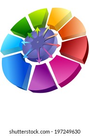 Vector format of colorful spatial circle graph with arrows