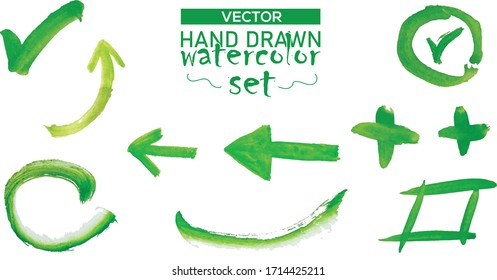 
Vector format hand drawn watercolor set. Eco-friendly hand-drawn illustrations. Love green, protect nature.