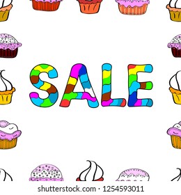Vector format. Illustration in white, black and blue colors. Seamless. Sale Discount background for the online store, shop, promotional leaflet, poster, banner.