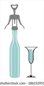  vector format including bottle, glass, corkscrew
