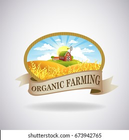 Vector format label with the image of a farm, fields and pastures. The good choice for Logo, emblem, lable, sticker