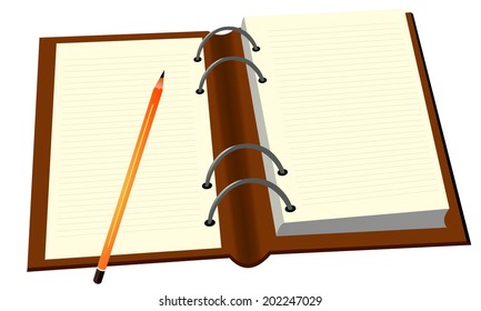Vector format of opened diary and pencil
