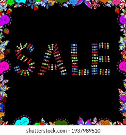 Vector format. Picture in red, black and blue colors. Seamless. Sale Discount background for the online store, shop, promotion, poster, promotional leaflet, banner.