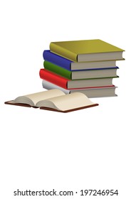 Vector format of pile of colored books and opened one