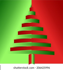 Vector format of red and green christmas tree from bended papers. Holidays. Winter. Gifts. Presents. Family.