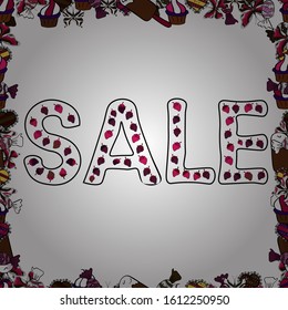 Vector format. Sale Discount background for the online store, promotional leaflet, shop, poster, banner. Picture in brown, white and black colors. Seamless pattern.