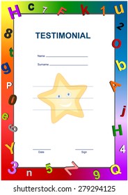 Vector format of school testimonial frame with alphabet