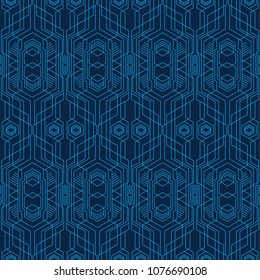 Vector format, seamless geometric new style. A set of seamless blue technology. Modern abstract textures.