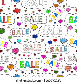 Vector format. Seamless pattern. Sale Discount background for the online store, poster, banner, shop, promotional leaflet, promotion. Illustration in white, black and blue colors.