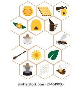 vector format. set of icons for beekeepers