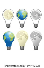 Vector format of set of light bulbs designed as Moon and Earth. Light. Bulb. Light bulb. Moon. Earth. Space. Universe. Planet.
