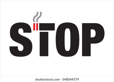 A vector format stop smoking message where the top of the letter T has become an icon of a cigarette