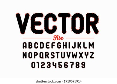 Vector format style font with Bezier curves, alphabet letters and numbers vector illustration