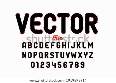 Vector format style font with Bezier curves, alphabet letters and numbers vector illustration
