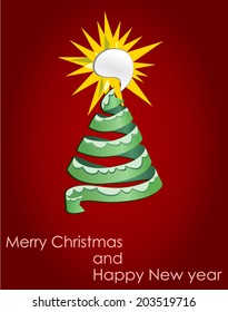 Vector format of wish card with Christmas tree and text baloon