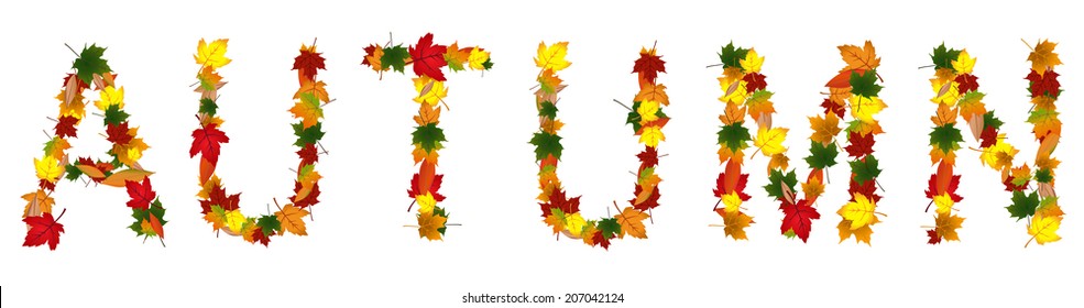 Vector format of word Autumn created from leafs