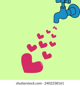The vector forms a blue water tap but a lot of love comes out