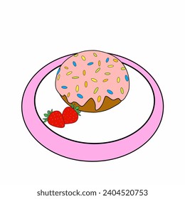 Vector forms a donut with cream and pieces of strawberry on top